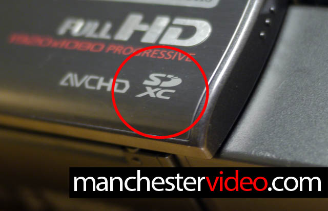 Shows SDXC logo on a camcorder