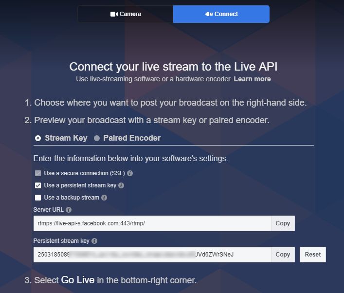 Facebook Live Stream Information Page RTMPS
